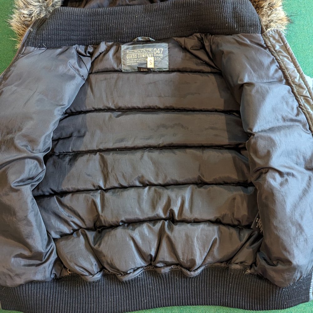 Guess Cropped Down Coat with Furry Hood XS - Picture 4 of 15